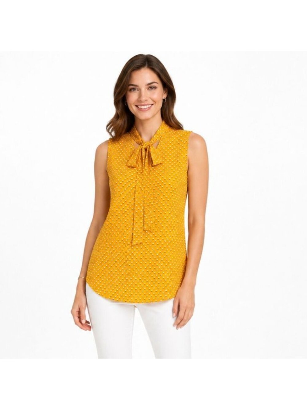 Adrianna Papell Womens Sleeveless Printed Tie Neck Blouse Top Orange Size M